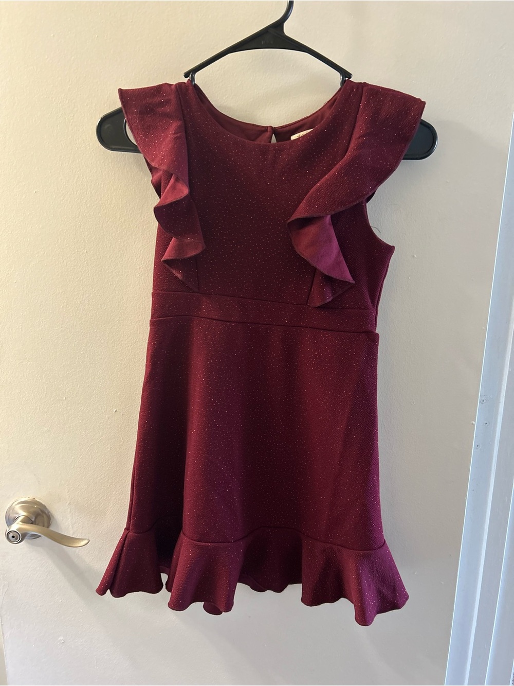 Zenzi Sparkle Ruffle Burgundy Party Dress